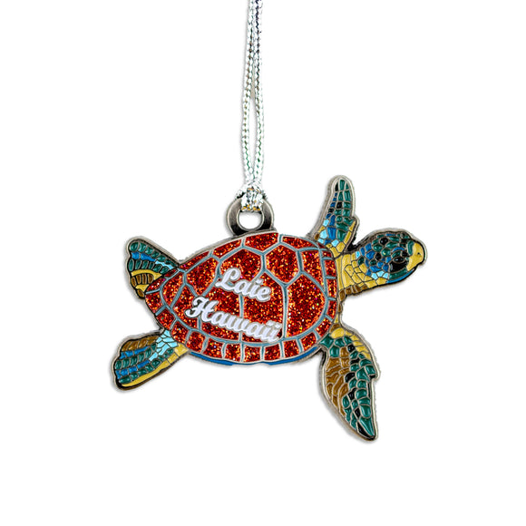 Laie Hawaii Turtle Ornament - Red Glitter 2
