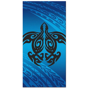 Beach Towel with a sea turtle done in a typical Polynesian Print