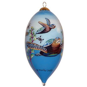  Hand-painted "Sea Turtle Paradise" Hawaiian Glass Christmas Ornament