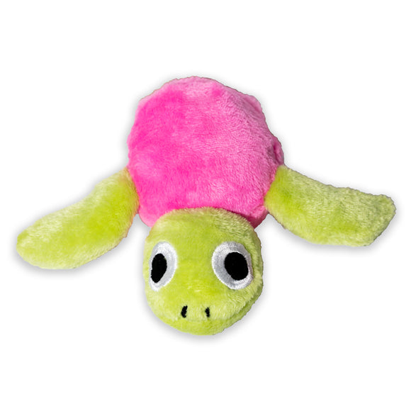 Stuffed Turtle Hatchling plush with pink back shell and green arms and face