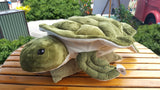 Image of plush turtle on a table outside