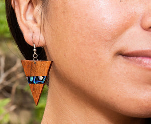 Koa Triangle Paua Earrings - Polynesian Cultural Center
