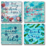 "Beach Inspiration" 4-piece assorted tumbled tile coaster set.