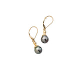 14K Gold & Black Pearl Earrings with Diamonds or Cubic Zirconia 