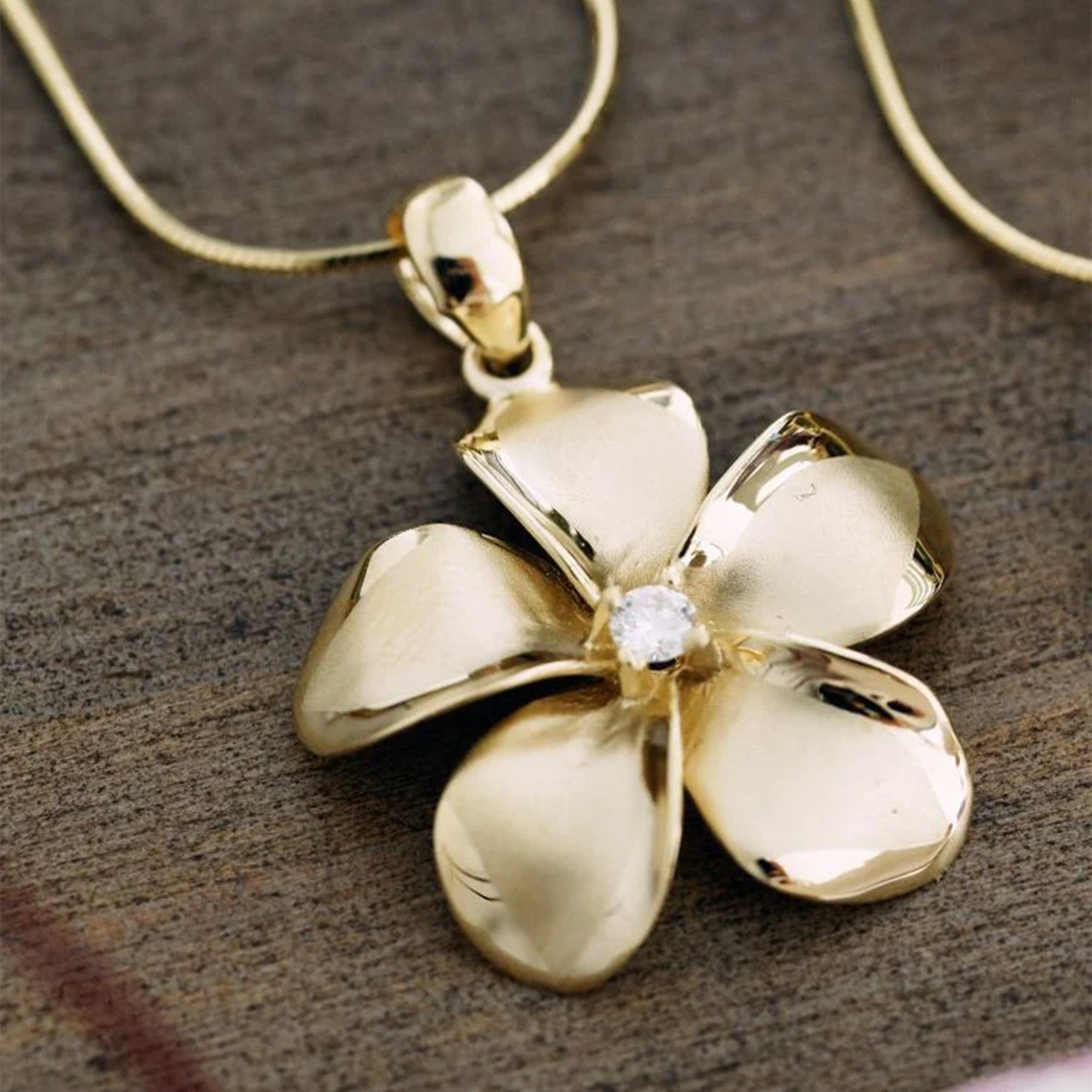 14k Solid Gold Graduated Diamond Cut Plumeria Flower Hawaii Necklace | eBay