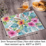 "Hibiscus & Leaves" Tempered Glass Cutting Board