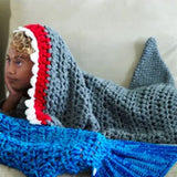 Young Child in Shark Tail Knit Blanket, 56-Inches