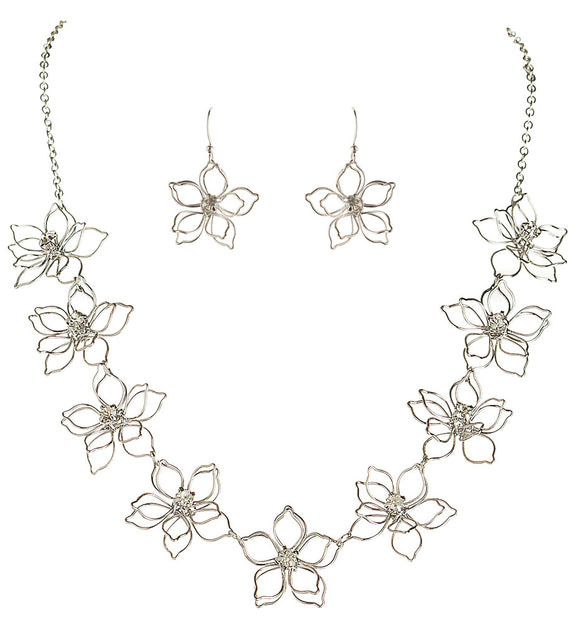 Silver 3D Wire Flower Necklace Set - The Hawaii Store