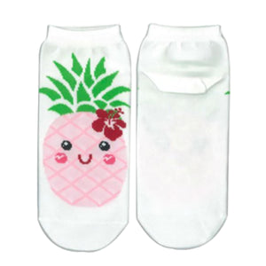 White and Pink Pineapple Ankle Socks