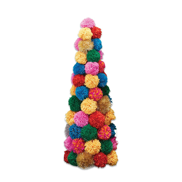Bohemian Wool Pom Pom Christmas Tree - Multi-Color Large 22