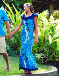 Hawaiian Nahenahe Ruffle Trimmed Long Muumuu Dress - Polynesian Cultural Center