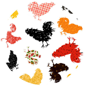 Square trivet designed with roosters silhouette with unique patterns
